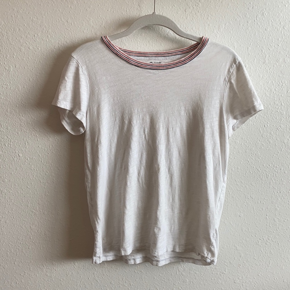 Cute white madewell tee with red and blue stripes